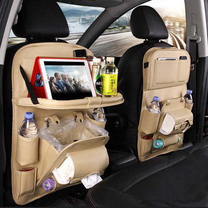 Leather Car Storage Bag Multifunction Seat Back Tray Hanging Bag Waterproof Car Organizer Automotive Interior Accessories