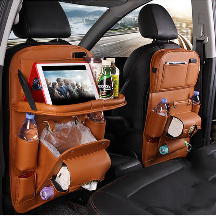 Leather Car Storage Bag Multifunction Seat Back Tray Hanging Bag Waterproof Car Organizer Automotive Interior Accessories