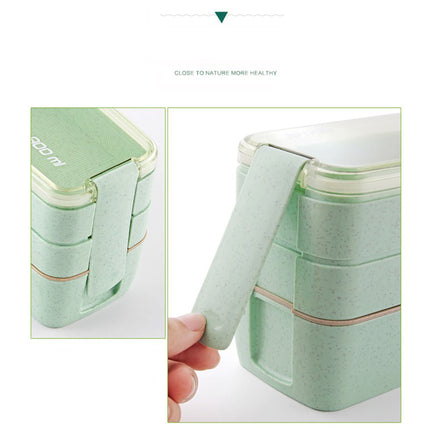 Square Double Three-layer Wheat Straw Fiber Plastic Lunch Box