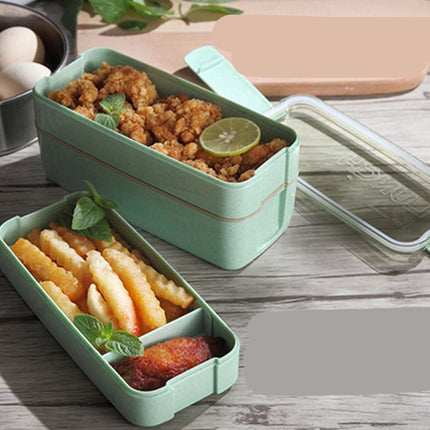 Square Double Three-layer Wheat Straw Fiber Plastic Lunch Box