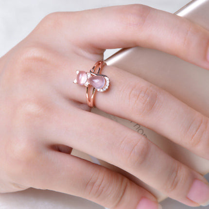 Rose Gold Plated Crystal Cute Animal Cat Ring Hibiscus Stone Crystal Diamond Ring Women Party Jewelry For Pet Lovers