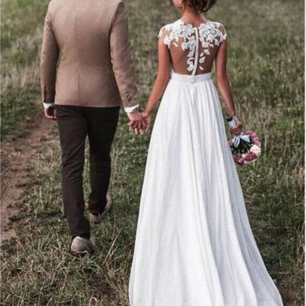 Retro Lace Shoulder Chiffon Slim Bridal Wedding Dress