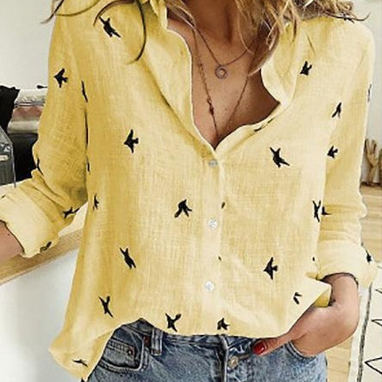 Lapel Long Sleeve Shirt Fashion Solid Color Button Top Women's Clothing