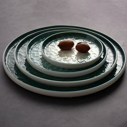 Gradient Emerald Steak Plate Stone Pattern Pasta Plate Western Plate Round Plate Restaurant Home
