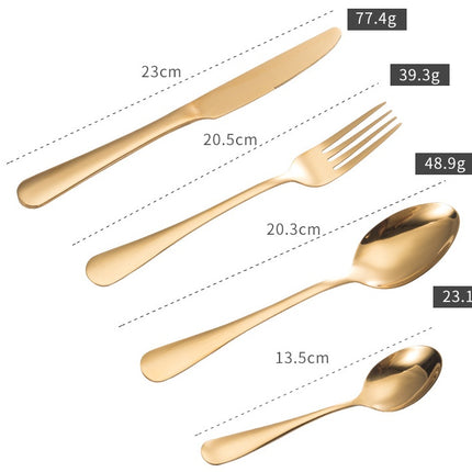 Stainless steel gold plated colorful knife and fork spoon set of four