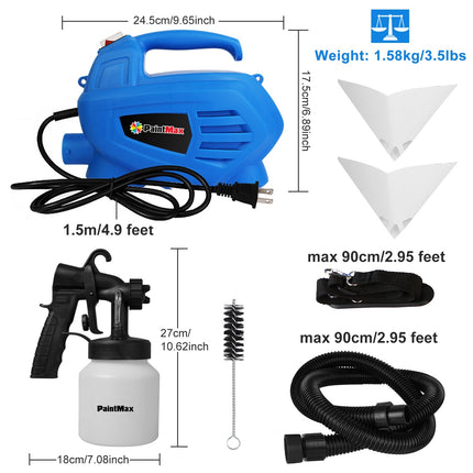 800ML Paint Spray Painter 650W Paint Sprayer Machine 800ML Per Min Output HVLP Oil Primer Water Sprayer With 3 Spraying Patterns Motor Strap Detachable Container