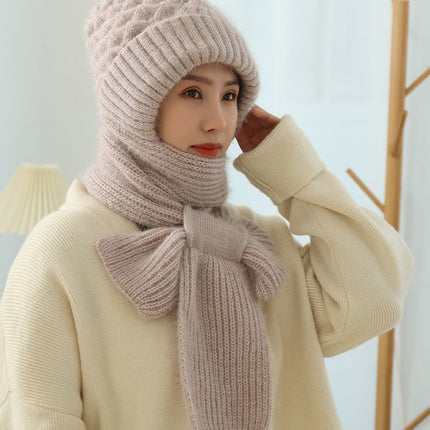 Women's Fleece-lined Scarf And Hat Winter Warm Knitted Hat Scarf