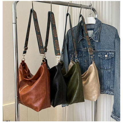 Women's Shoulder Bag With Ethnic Style Wide Shoulder Strap Ins Large Capacity Bucket Crossbody Bags Fashion Handbag