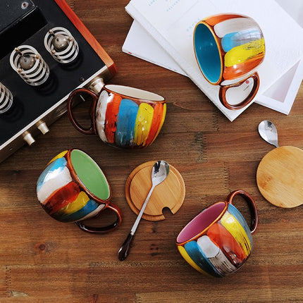 Creative ceramic cup milk cup water cup coffee cup breakfast cup couple cup to cup mug with lid spoon