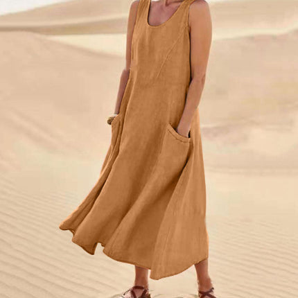 Summer Sleeveless Long Dress With Pockets Fashion Casual Loose Dresses Women's Clothing