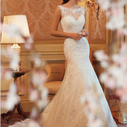 Fishtail Wedding Dress Sleeveless Lace Evening Dress