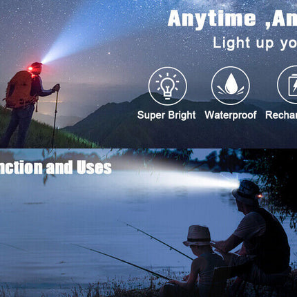 990000LM Rechargeable LED Headlamp Zoomable Torch Tactical Headlight Flashlight