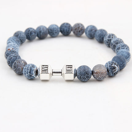 Weathered Agate Volcanic Frosted Beaded  Dumbbell Bracelet
