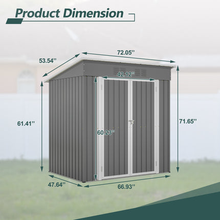 6'x4' Outdoor Metal Storage Shed For Garden Tools Lockable Door With Floor Frame