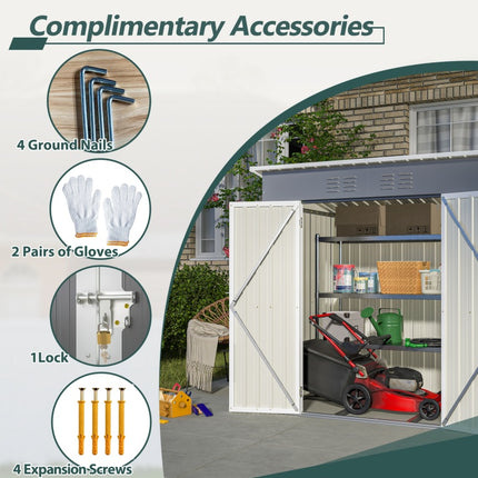 6'x4' Outdoor Metal Storage Shed For Garden Tools Lockable Door With Floor Frame