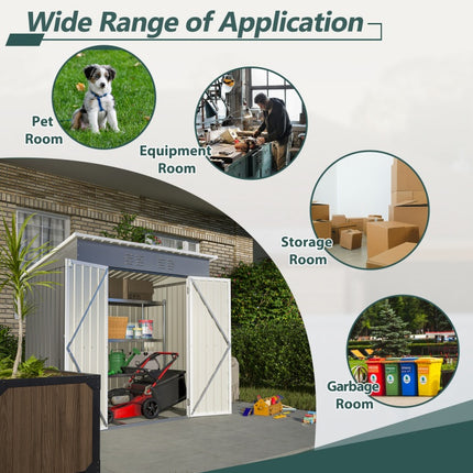6'x4' Outdoor Metal Storage Shed For Garden Tools Lockable Door With Floor Frame