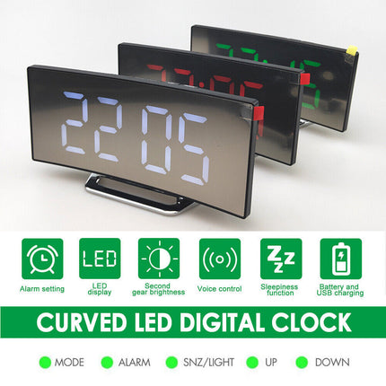 LED Digital Alarm Clock USB Temperature Curved Display Snooze Bedside Modern Hot