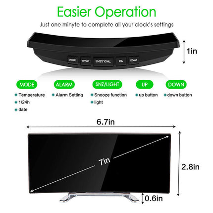 LED Digital Alarm Clock USB Temperature Curved Display Snooze Bedside Modern Hot