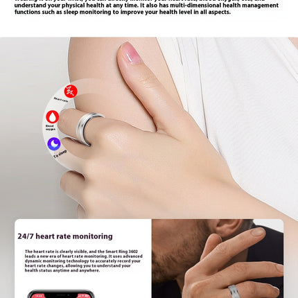 2024 Smart Ring For Men Women Heart Rate Blood Oxygen Monitoring Multi Sports Modes IP68 Waterproof Smart Rings For Android IOS