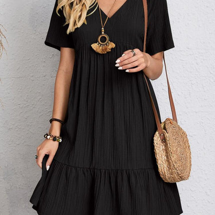 V-neck Short Sleeve Dress Summer Fashion Casual Loose Ruffled Dresses Beach Clothing Women