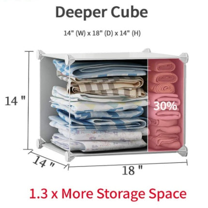8 Cube Organizer Stackable Plastic Cube Storage Shelves Design Multifunctional Modular Closet Cabinet with Hanging Rod