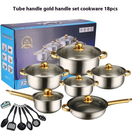 Stainless Steel Gold Handle Pot Set Non-stick Pan Stainless Pots Suit