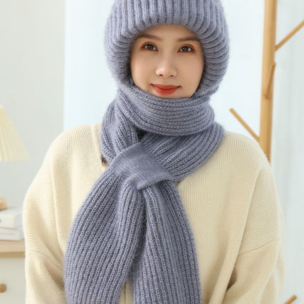 Women's Fleece-lined Scarf And Hat Winter Warm Knitted Hat Scarf