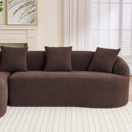 LY-022 Full Compression Sponge L-Shape Sectional Sofa, Brown Modular Chaise Chenille Couch, 30D High-Density For Apartment Living Room, 900 Lbs.