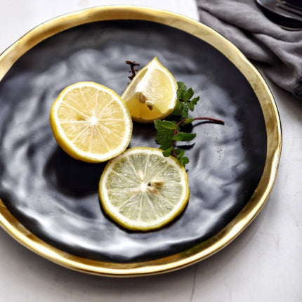 European Ceramic Gold Disc Creative Dish Western-style Food Steak Salad Household Tableware Flat Round Fruit