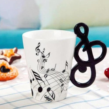 Coffee cup with music notes in the form of saxophone handle ceramic porcelain cup of tea milk method