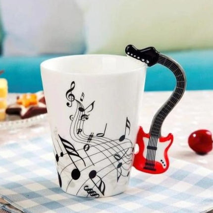 Coffee cup with music notes in the form of saxophone handle ceramic porcelain cup of tea milk method