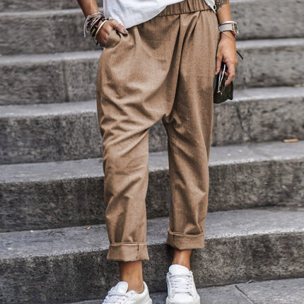 Women's Casual Pants With Pockets Elastic High Waist Harem Trousers Fashion Streetwear Clothing