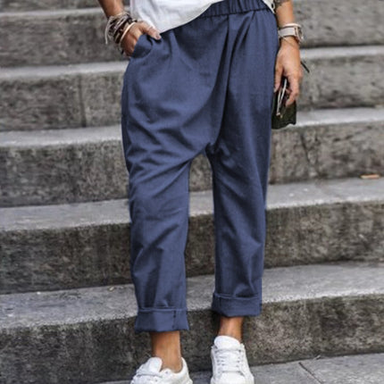 Women's Casual Pants With Pockets Elastic High Waist Harem Trousers Fashion Streetwear Clothing