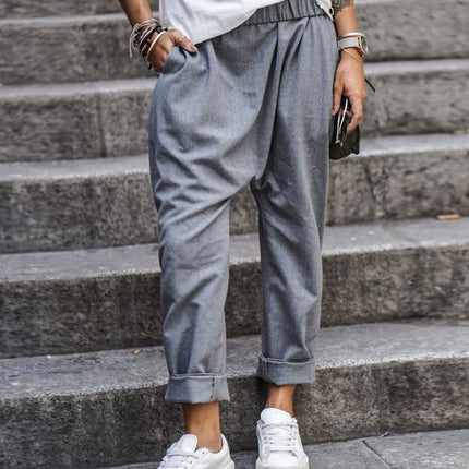 Women's Casual Pants With Pockets Elastic High Waist Harem Trousers Fashion Streetwear Clothing