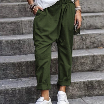 Women's Casual Pants With Pockets Elastic High Waist Harem Trousers Fashion Streetwear Clothing