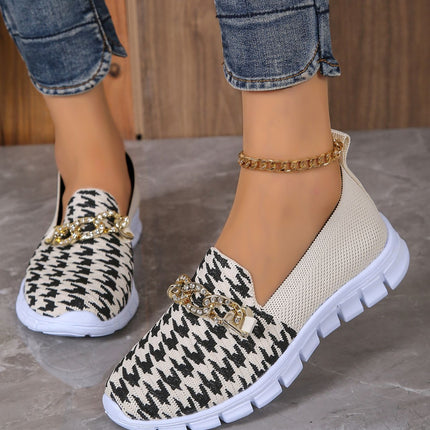 Casual Houndstooth Print Chain Mesh Shoes Summer Walking Sports Flat Shoes Women Breathable Loafers