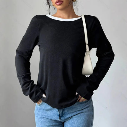 Women's Trendy Round Neck Two-Piece Illusionknit T-Shirt Full Sleeve Base Layer Top Crew Neck Design