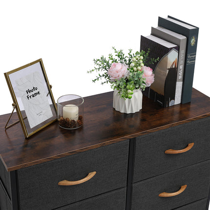 4 Tier Wide Drawer Dresser Storage Unit with 8 Easy Pull Fabric Drawers and Metal Frame Wooden Tabletop for Closets Nursery Dorm Room Hallway Gray