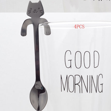 Cross-border 304 Stainless Steel Spoon Cartoon Cat Handle Hanging Coffee Spoon