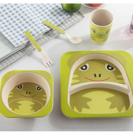 5PCS Children Tableware Set-Five-piece Natural Bamboo Fiber Bowl With Cup Spoon Plate Fork Baby Dishes Plate Gift Tableware