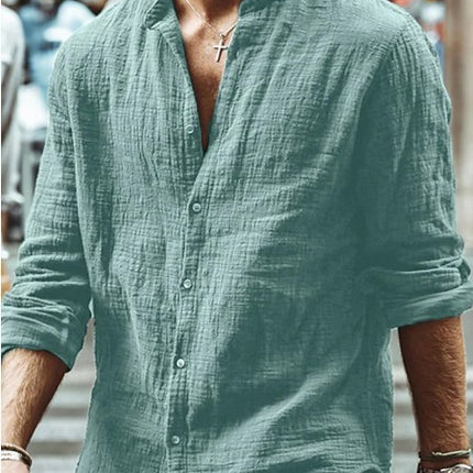 Men's Long Sleeve Shirt With Button Casual Solid Color Tops For Spring Autumn