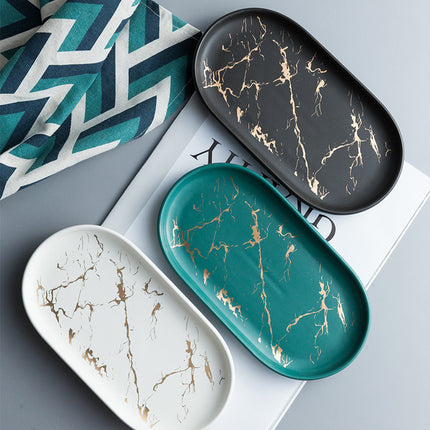 Marble bathroom storage jewelry oval tray