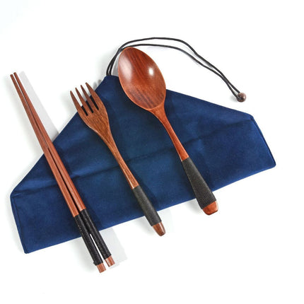 4PCS Japanese Wooden Spoon Chopsticks Tableware Set