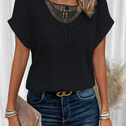 Summer Hollow Out Short-sleeved T-shirt Fashion Ethnic Style Tops Women's Clothing
