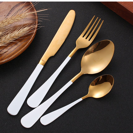 Stainless steel gold plated colorful knife and fork spoon set of four