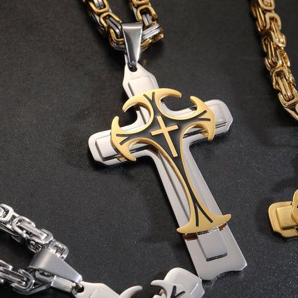 Fashion Jewelry Christian Trinity Latin Cross Necklace For Men Stainless Steel Three Layers Cross Pendants Necklaces Jewelry Gift
