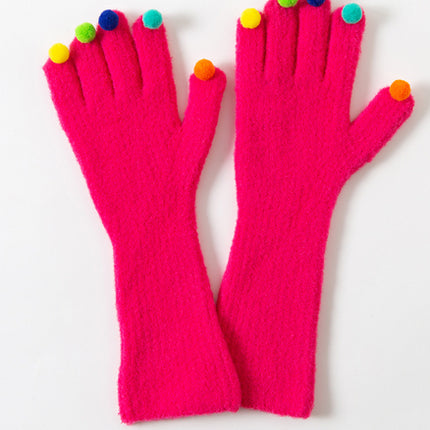 Colorful Plush Ball Gloves Winter Women's Cute Student Cycling Thickened