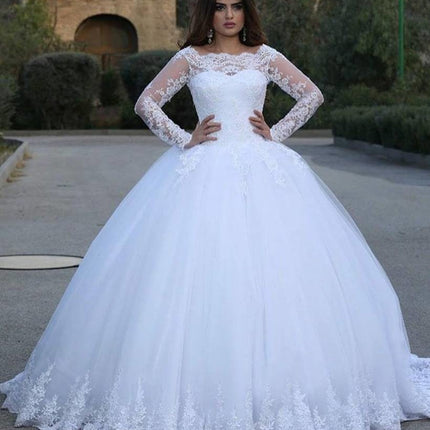 Cross-border Source White Vintage Lace Applique Wedding Dress