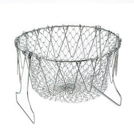 Deep Fry Basket Stainless Steel Multi-function Foldable Chef Cooking Basket Flexible Kitchen Tool for Fried Food Washing Fruits Vegetables