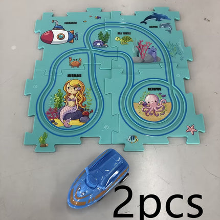 Children Puzzle Electric Railroad Speeder DIY Assembly Electric Car Automatic Rail City Scene Construction Education Toy Gift